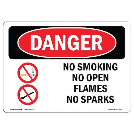Signmission OSHA Danger, No Smoking No Open Flames No Sparks, 24in X 18in Rigid Plastic, 18" W, 24" L, Landscape OS-DS-P-1824-L-1492